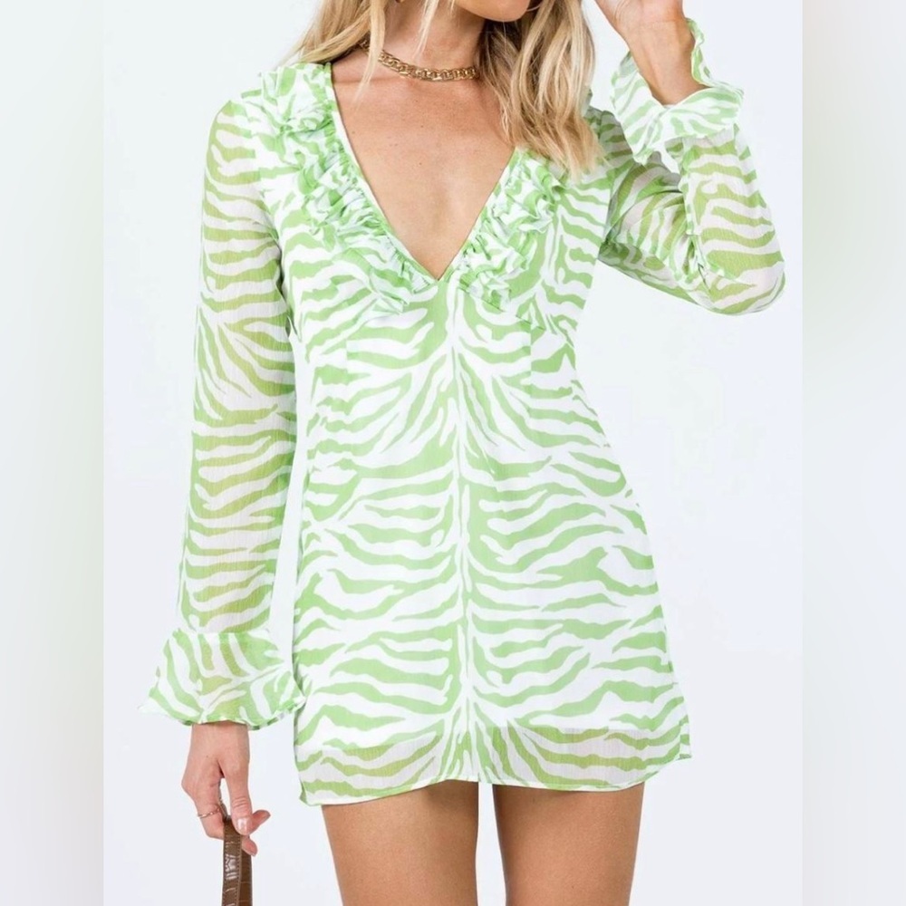 Princess Polly Nostalgia Green and White Mini Dress